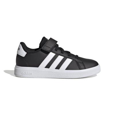 adidas kids grand court lifestyle court elastic lace and top - BLACK/BLACK