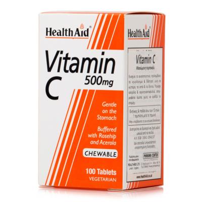 Health Aid Vitamin C 500mg Orange Flavour (100chew.tabs) - Βιταμίνη C, Ενίσχυση 