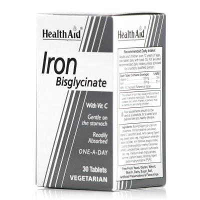 Health Aid Iron Bisglycinate (Iron with Vitamin C) (30tabs) - Σίδηρος με Βιταμίν