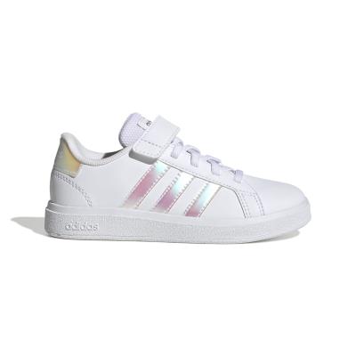 adidas kids grand court lifestyle court elastic lace and top - WHITE