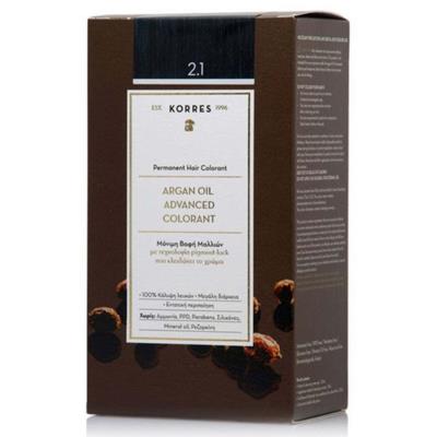 Korres Argan Oil Advanced Colorant 2.1 (50ml) - Μόνιμη Βαφή Μαλλιών, Μαύρο Μπλε