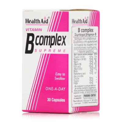 Health Aid Vitamin B Complex Supreme (30caps) - Σύμπλεγμα Βιταμινών Β, Υγιές νευ